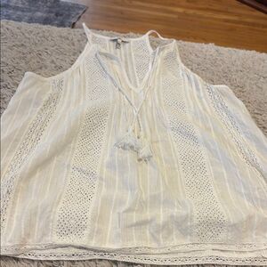 Joie Tank Top Womens XXS White Excellent‎ Boho Eyelet Lace Tassel Cotton Blouse